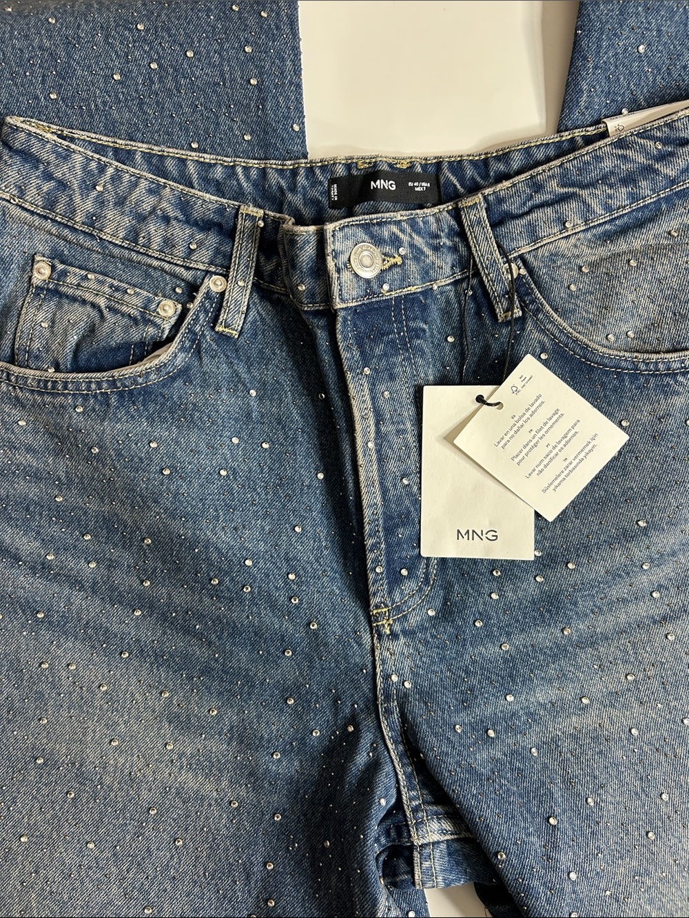 NWT (size 10) MANGO WIDE LEG JEANS WITH RHINESTONES - Picture 7 of 12
